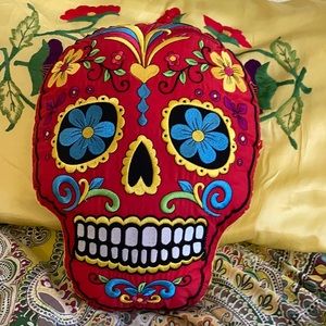 Embroidered Sugar Skull Pillow